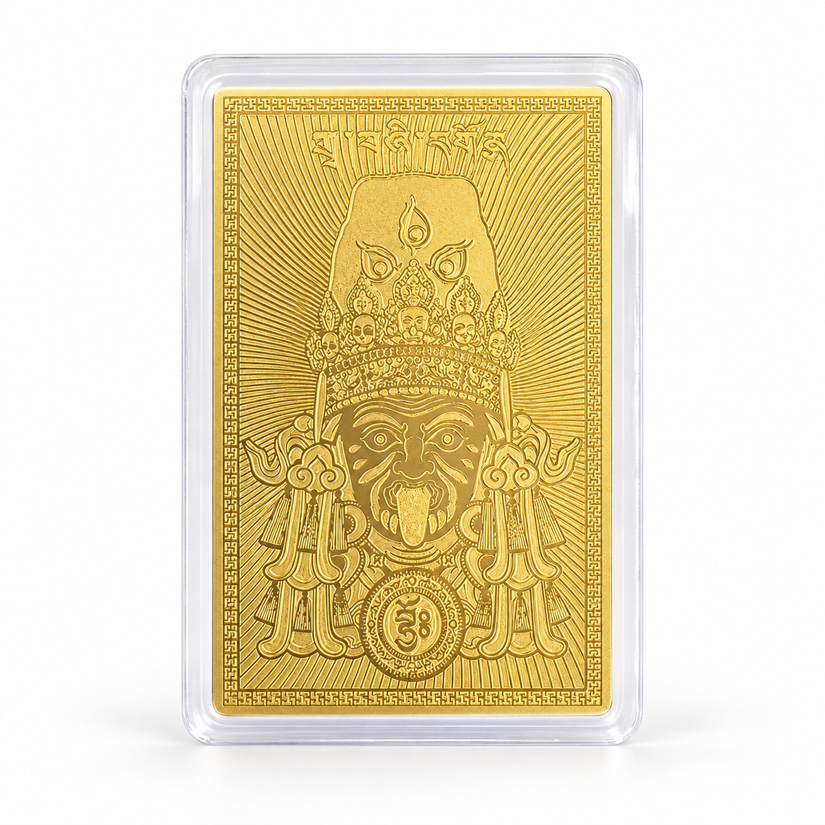 Zaki Lhamo prosperity gold card in a clear protective case on a white background