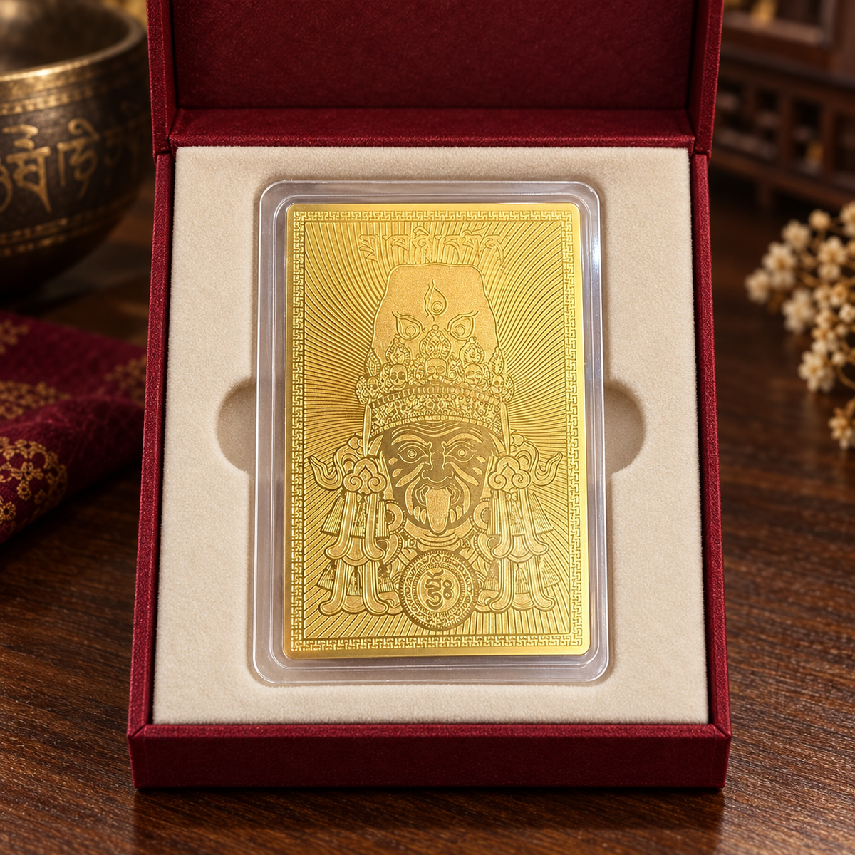 Zaki Lhamo prosperity gold card presented in a red velvet gift box